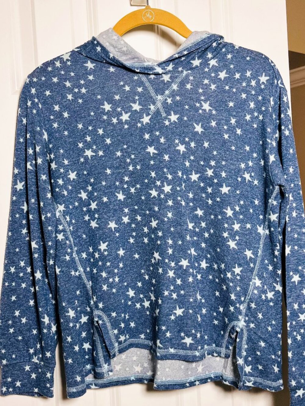 Lands' End Girls Blue Star Knit Hoodie Sweater Size 14